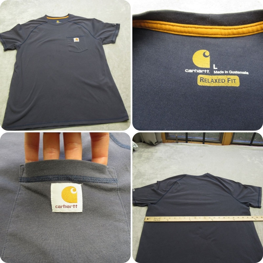 Carhartt Shirt Mens Large Blue Relaxed Fit Raglan Short Sleeve Pocket Crew Neck